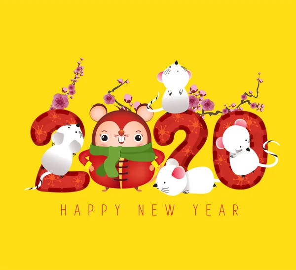 Счастливого Китайского Нового Года Год Крысы Китайские Иероглифы — стоковый вектор