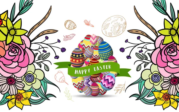 Easter Background Traditional Decorations Easter Greeting Colored Eggs — Stock Vector