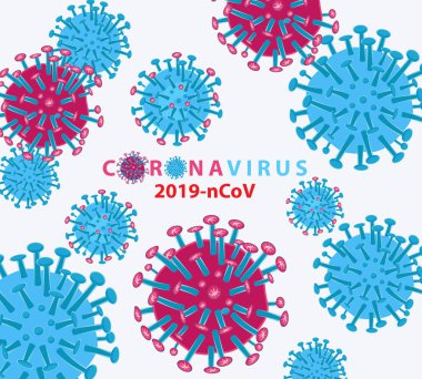 Coronavirus (2019-ncov). Virüs Covid 19-NCP. Coronavirus ncov tek sarmallı Rna virüsüdür. Gerçekçi kırmızı ve beyaz virüs hücrelerine sahip arka plan