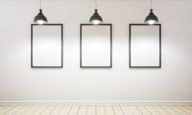 Studio ve üç resim. 3D render.