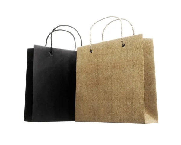 Two paper bag for purchases on a white background. 3d rendering. — Stock Photo, Image