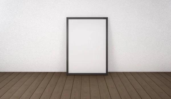 Poster with black frame mockup standing on the floor. 3d renderi — Stock Photo, Image