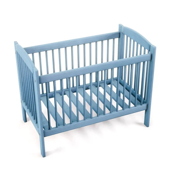 Blaues Kinderbett isoliert auf weißem Hintergrund. 3D-Darstellung. — Stockfoto