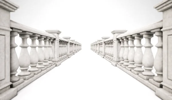 3d rendering fila di pallottole in marmo con gradini su uno schienale bianco — Foto Stock