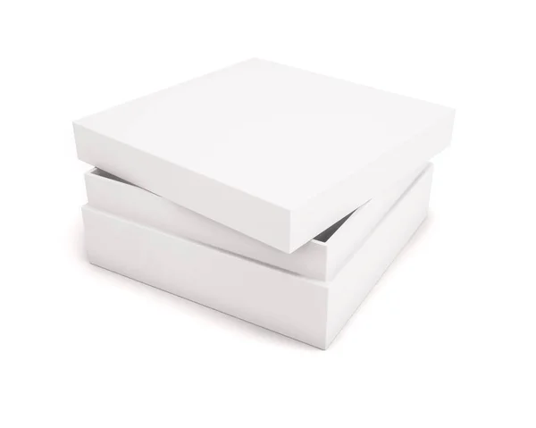 Slightly ajar blank white box on a white background for your des — Stock Photo, Image