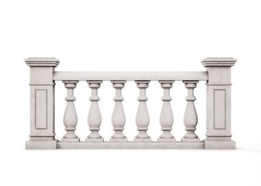 Front view marble balustrade on white background. 3d rendering. clipart