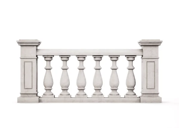 Balustrade en marbre vue de face sur fond blanc. Rendu 3d . — Photo