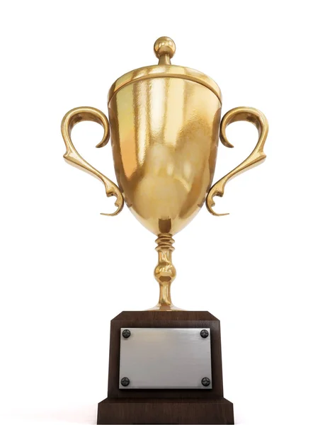 Золотой Кубок чемпиона крупным планом на белом фоне. 3d-рендеринг — стоковое фото