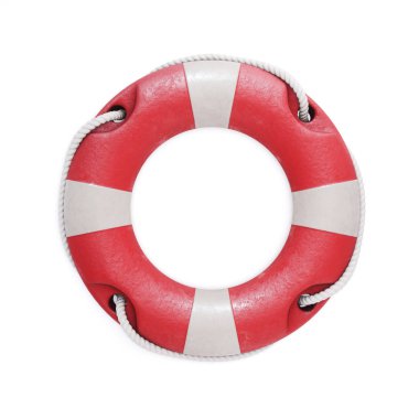 Beyaz bir arka plan üzerinde izole eski kırmızı lifebuoy. 3D çizim