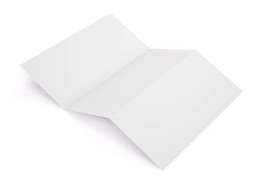 Boş beyaz tri katlanmış kitapçık mockup üzerinde beyaz backgrou izole