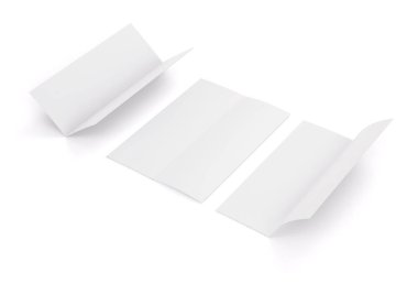 Beyaz arka plan üzerinde 3d illus izole boş beyaz katlı broşür