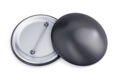 Siyah rozet pin Broş ön ve arka yüzü mock-up. Boş açık 