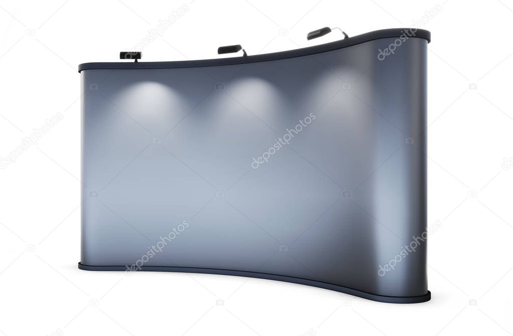 Black blank promotional, trade stand on white background. 3d ren