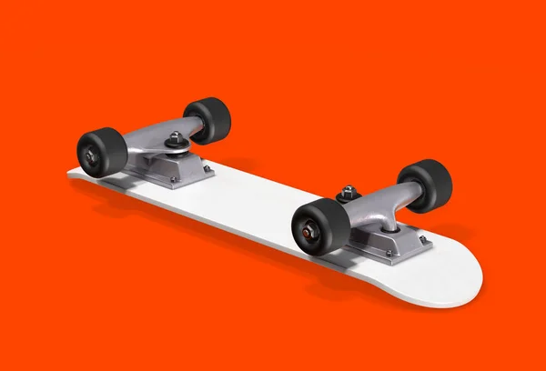 Vit skateboard på en röd bakgrund. 3d-konvertering — Stockfoto