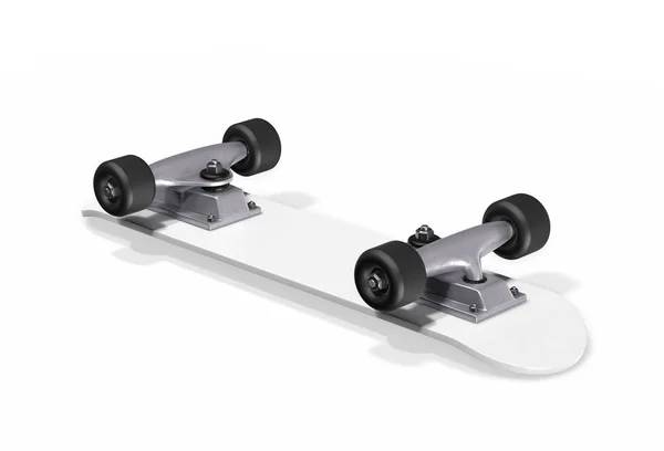 Umgedrehtes Skateboard auf weißem Hintergrund. 3D-Darstellung — Stockfoto