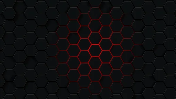 Achtergrond met abstracte zeshoeken. Rode omtrek op een zwarte rug gr. — Stockfoto