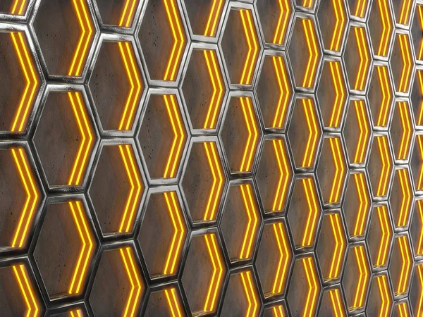 Glowing hexagonal cells on a gray background. Abstract backgroun — Stock Photo, Image