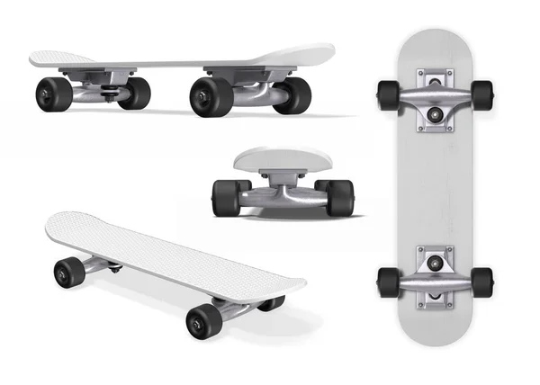 Skateboard Diverse Angolazioni Sfondo Bianco Rendering — Foto Stock