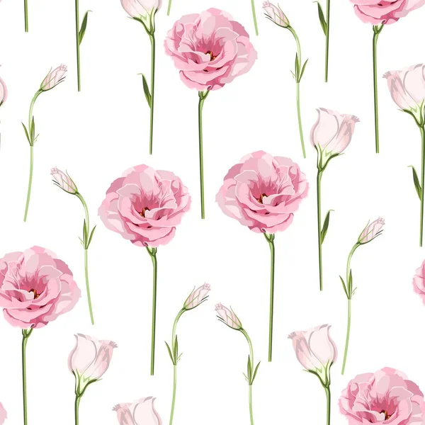 Kwiatowy Bezszwowy Wzór Różowym Eustoma Wiosenne Kwiaty Liście Wiosna Kwitnące — Wektor stockowy