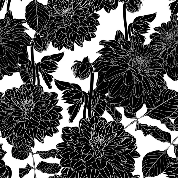 Dahlia Seamless Pattern Line Dahlia Flowers Floral Background — 스톡 벡터