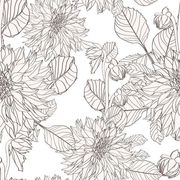 Dahlia Seamless Pattern Line Dahlia Flowers Floral Background — Stock vektor