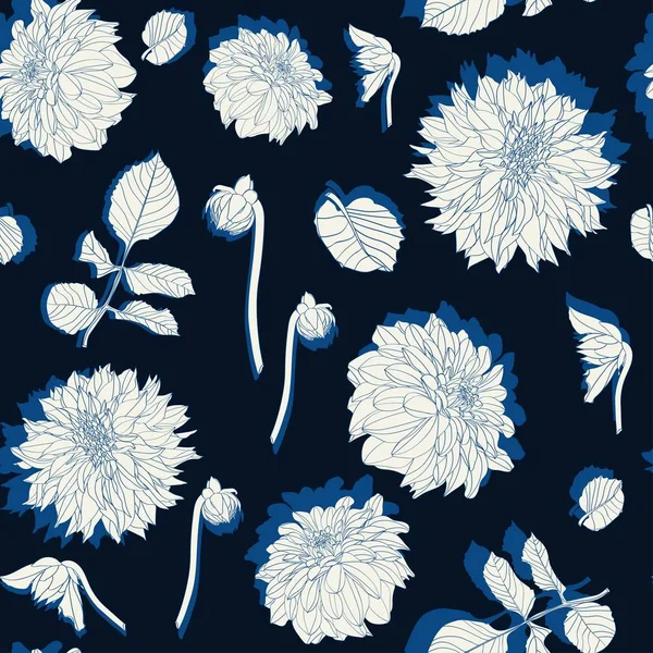 Dahlia Seamless Pattern Line Dahlia Flowers Floral Background — 图库矢量图片