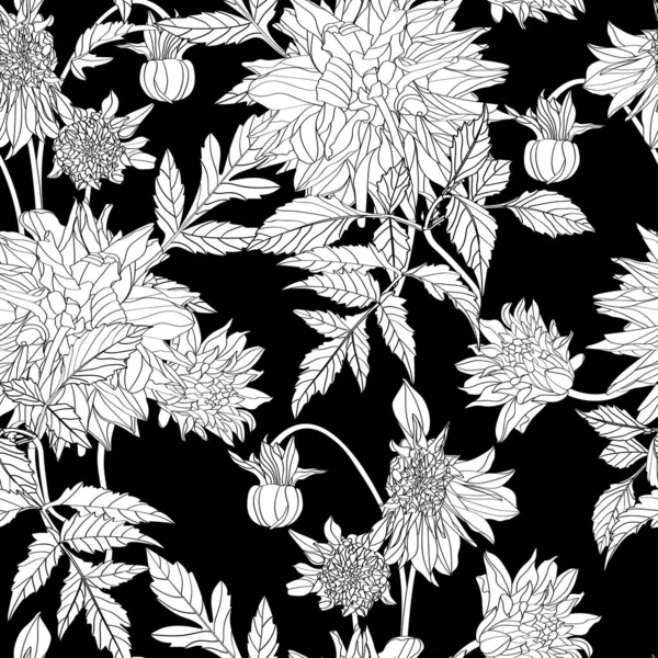 Dahlie Bezešvé Vzory Linií Květin Dahlia Květinové Pozadí — Stockový vektor