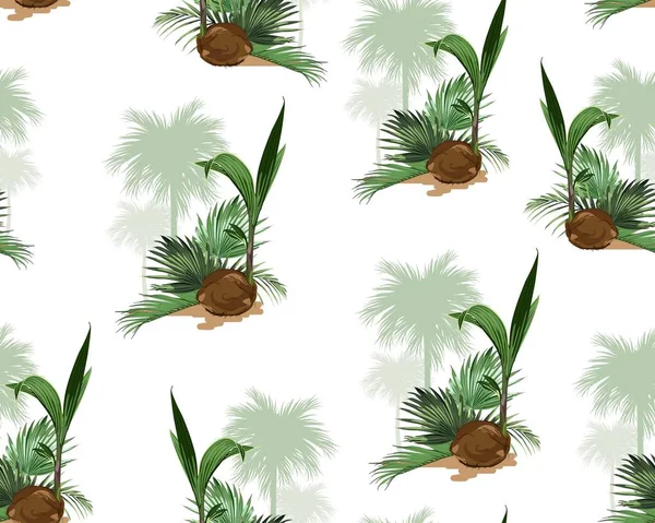 Beautiful Tropical Vintage Floral Seamless Pattern Exotic Jungle Wallpaper Coconut — Stok Vektör