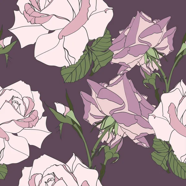 Seamless Pattern Beautiful Fabric Blooming Realistic Isolated Flowers Vintage Background — Stok Vektör