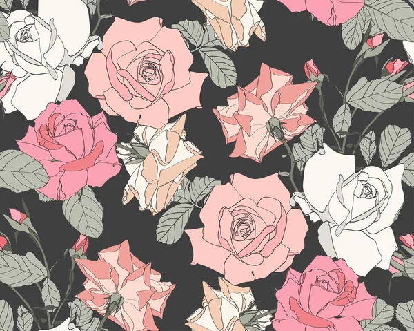 Nahtloses Muster Schönen Stoff Blühenden Realistischen Isolierten Blumen Vintage Hintergrund — Stockvektor