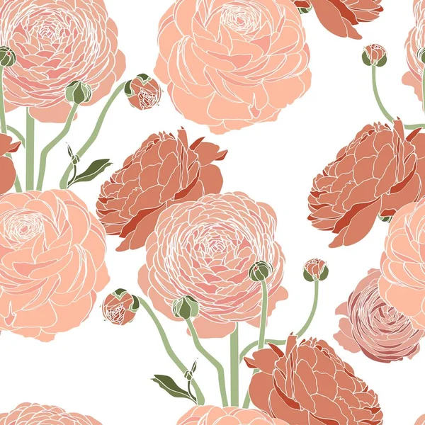 Ranunculus Seamless Pattern Vintage Colored Flowers Floral Background — 스톡 벡터