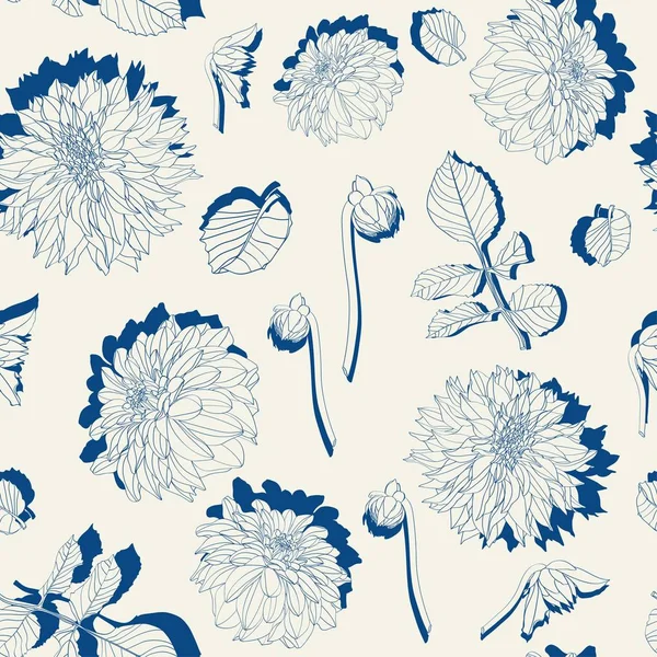 Dahlie Nahtlose Muster Von Vintage Farben Säumen Dahlienblüten Floraler Hintergrund — Stockvektor