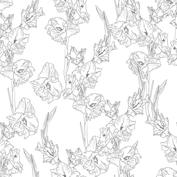 Floral Απρόσκοπτη Μοτίβο Γραμμή Γλαδιόλα Λευκό Φόντο Αποτύπωμα Λουλουδιού — Διανυσματικό Αρχείο