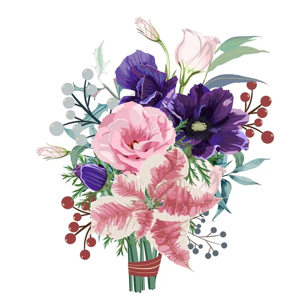 Hand Drown Illustration Beautiful Floral Bouquet Winter Happy New Year — ストックベクタ