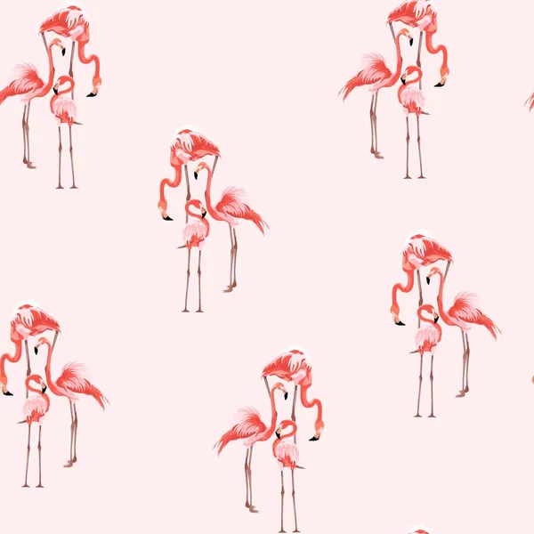 Flamenco Rosa Fondo Blanco Patrón Sin Costura Floral Ilustración Tropical — Vector de stock