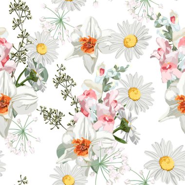 Elegance Seamless pattern with flowers narcissus on spring background.