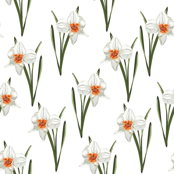 Elegantie Naadloos Patroon Met Bloemen Narcissen Lente Achtergrond — Stockvector