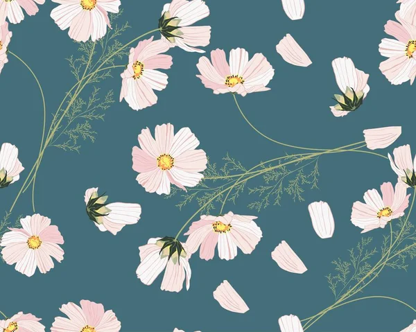 Цветочный Бесшовный Рисунок Весенне Летний Винтажный Фон Белыми Садовыми Цветами — стоковый вектор
