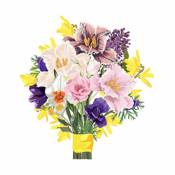 Flower Bouquet Floral Bunch Design Object Element Many Kind Flowers — Stock vektor