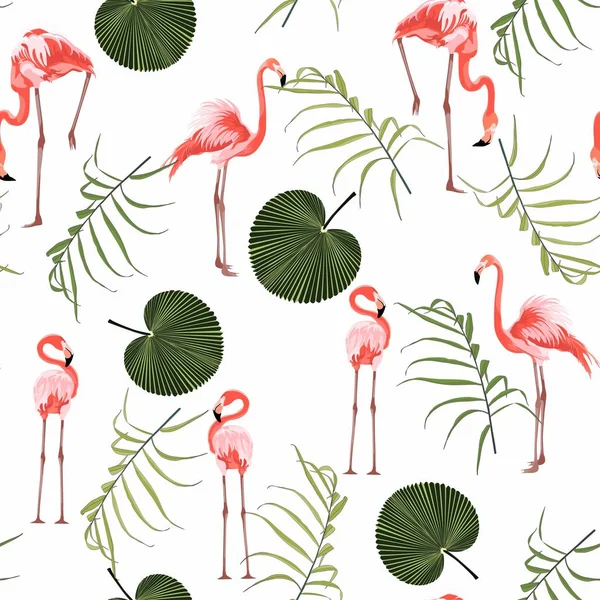 Pink Flamingo Exotic Protea Flowers Floral Seamless Pattern Tropical Illustration — Stock Vector