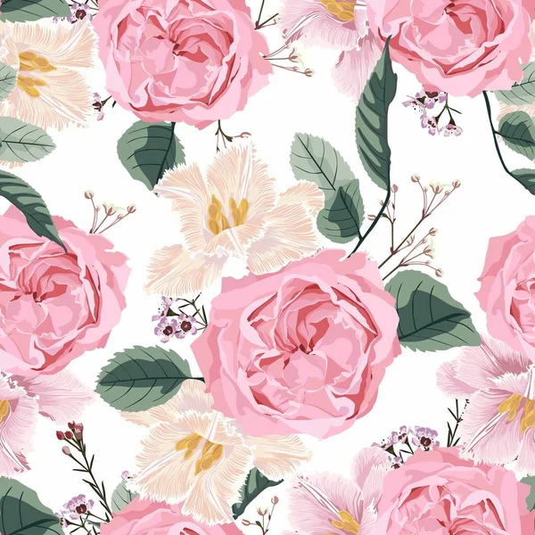 Motif Floral Sans Couture Avec Des Roses Roses Style Aquarelle — Image vectorielle