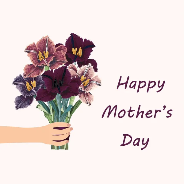 Χαρούμενη Μέρα Μητέρας Πρότυπο Καρτών Ανοιξιάτικες Τιλίπες Μπουκέτο Στοιχείο Σχεδιασμού — Διανυσματικό Αρχείο