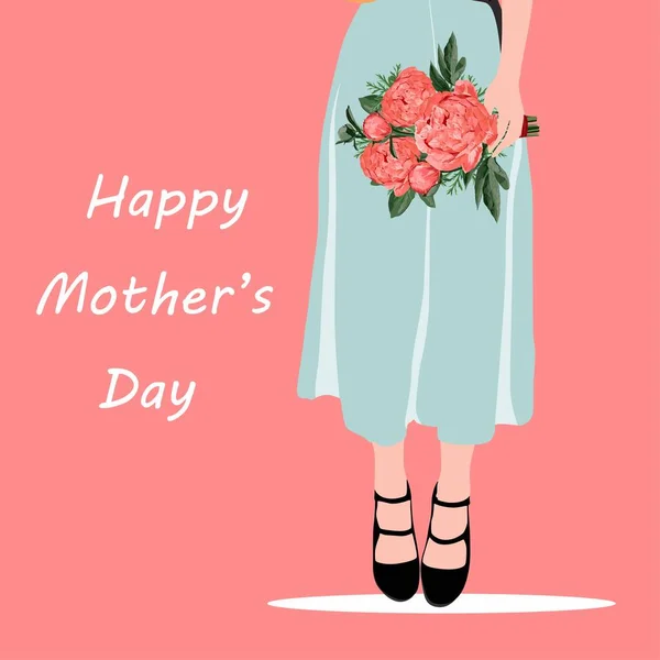 Χαρούμενη Μέρα Μητέρας Μαμά Πρότυπο Κάρτα Όμορφη Γυναίκα Ανοιξιάτικα Λουλούδια — Διανυσματικό Αρχείο