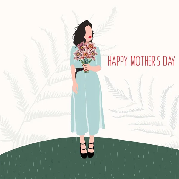 Feliz Día Las Madres Mamá Plantilla Tarjeta Con Hermosa Mujer — Vector de stock