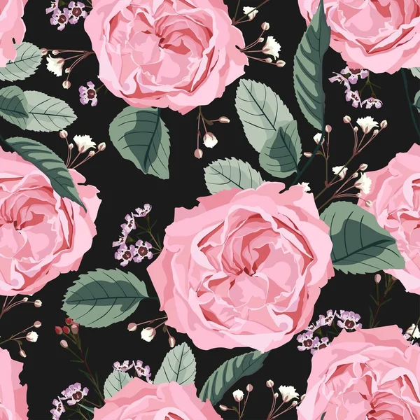 Florales Nahtloses Muster Mit Rosa Rosen Aquarell Stil Und Blühenden — Stockvektor