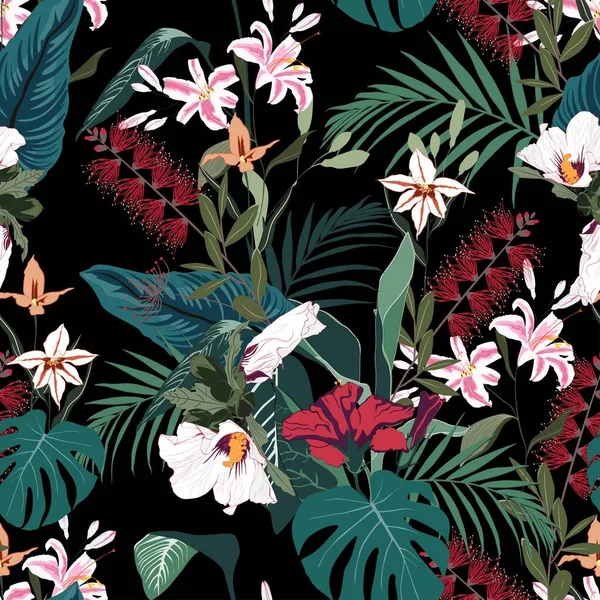 Bezešvé Tropické Lilie Proteiny Jiné Exotické Květinové Vzory Pozadí Tropické — Stockový vektor