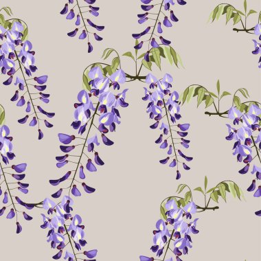 Japon egzotik çiçekleri ve Wisteria ile kusursuz yaz çiçekleri. Duvar kağıtları, web sayfası geçmişi, yüzey dokuları, tekstil için mükemmel. Eski motifler.