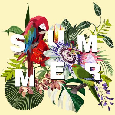 Kağıt kesikli, tropikal plaj arkaplan pankartlı yaz satışı tasarımı. Sarı güneş gözlüğü konsepti. Makbuz indirimi. Kart şablonu.