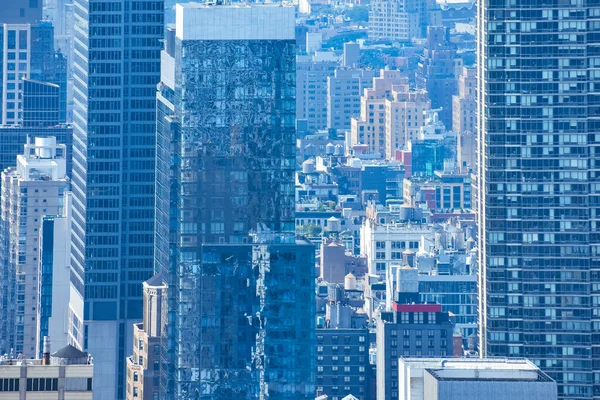 Compressed view of buildings and pollution nebula. Concept of crowded cities and pollution. NYC, USA — Stock Photo, Image