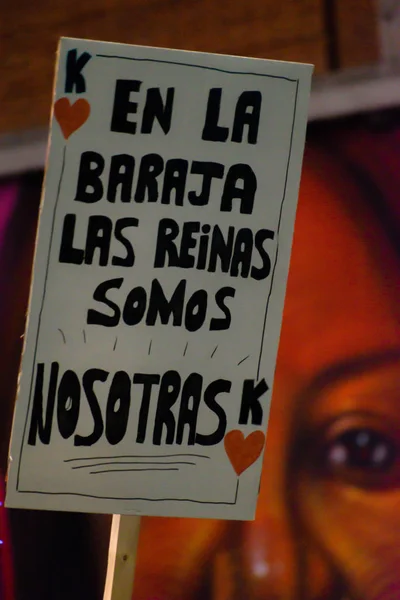 MADRID, SPAIN - MARCH 8, 2019: Massive feminist protest on 8M in favour of women's rights and equality in society. Protest posters could be seen during the demonstration, in Madrid, Spain on March 8, — 스톡 사진